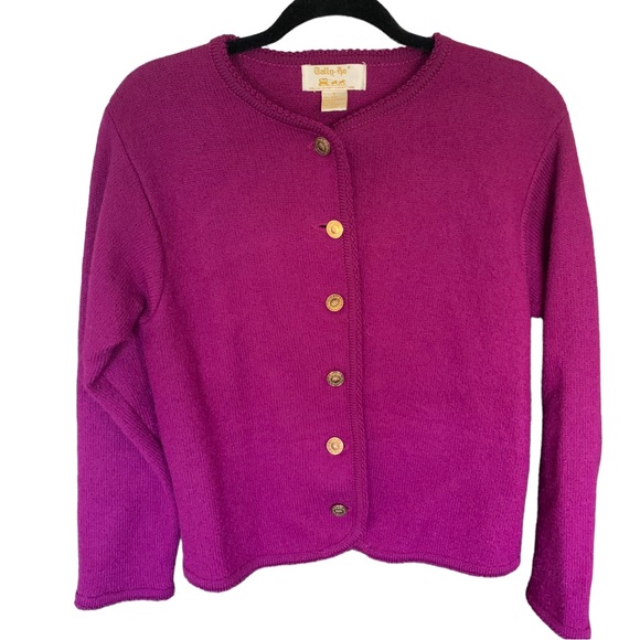 Tally Ho Sweaters - Vintage Wool Cardigan Ladies Small Tally Ho Button Front Plum Purple Sweater